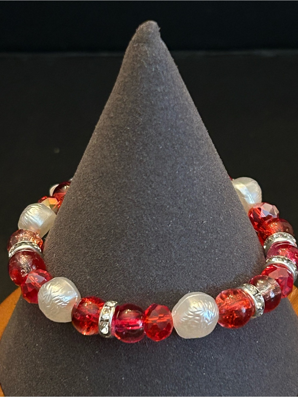 BUY 1 GET 1 FREE Ellas Red and White Sparkle Beaded Stretch Bracelet